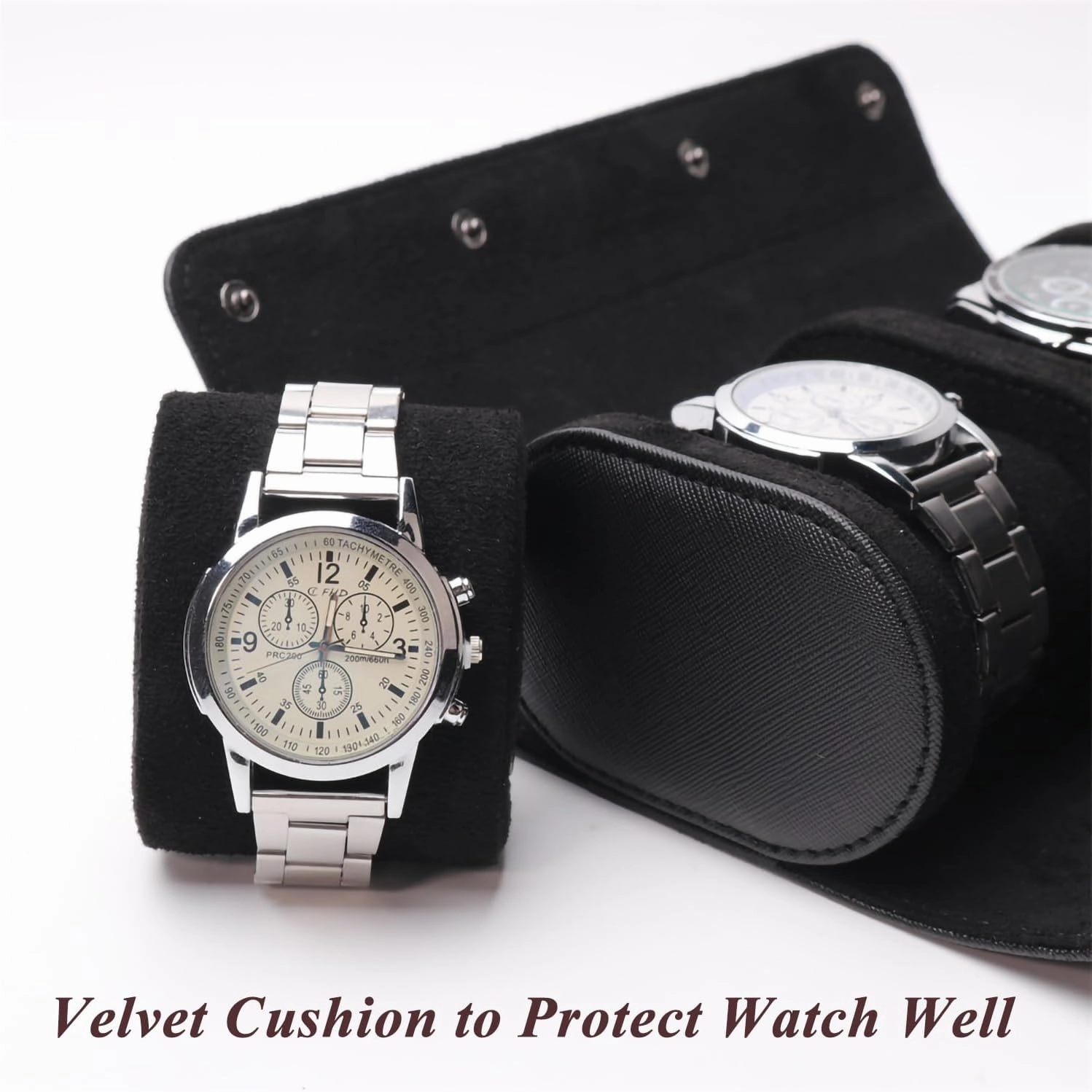 Watch Travel Case, Luxury Leather Watch Roll 2 Slot Organizer Box, Jewelry Storage Case Gifts for Man and Woman Christmas Anniversary Birthday (Black-2slot)