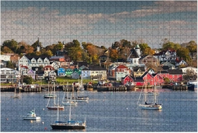 Waterfront View Lunenburg Nova Scotia Fall 1000 Piece Wooden Jigsaw Puzzles Adults Kids DIY Educational Puzzle Colorful Large Artwork Decompression Toy Game Gift Home Decor