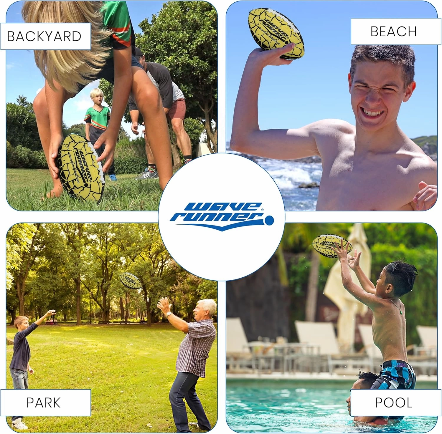 Wave Runner Grip It Waterproof Junior Size Football, 9.25 Size, Durable & Double Laced, Perfect for Beach Accessories, Kids Games, Pool Toys, Outdoor Games, All-Weather Indoor & Outdoor Play