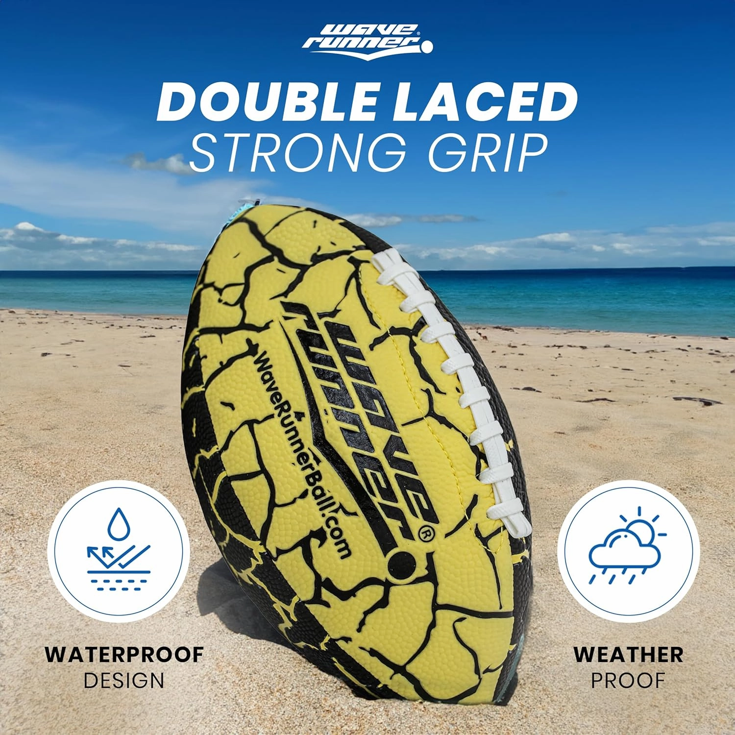 Wave Runner Grip It Waterproof Junior Size Football, 9.25 Size, Durable & Double Laced, Perfect for Beach Accessories, Kids Games, Pool Toys, Outdoor Games, All-Weather Indoor & Outdoor Play