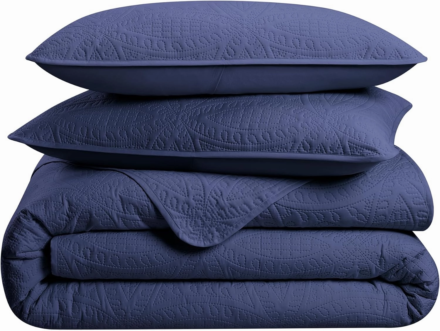 Waverly Traditions Vintage Medallion Pinsonic 3 Piece Quilted Solid Bedding Set, Full/Queen Bed Set with 2 Pillow Shams and Quilt, Lightweight and Machine Washable, Navy
