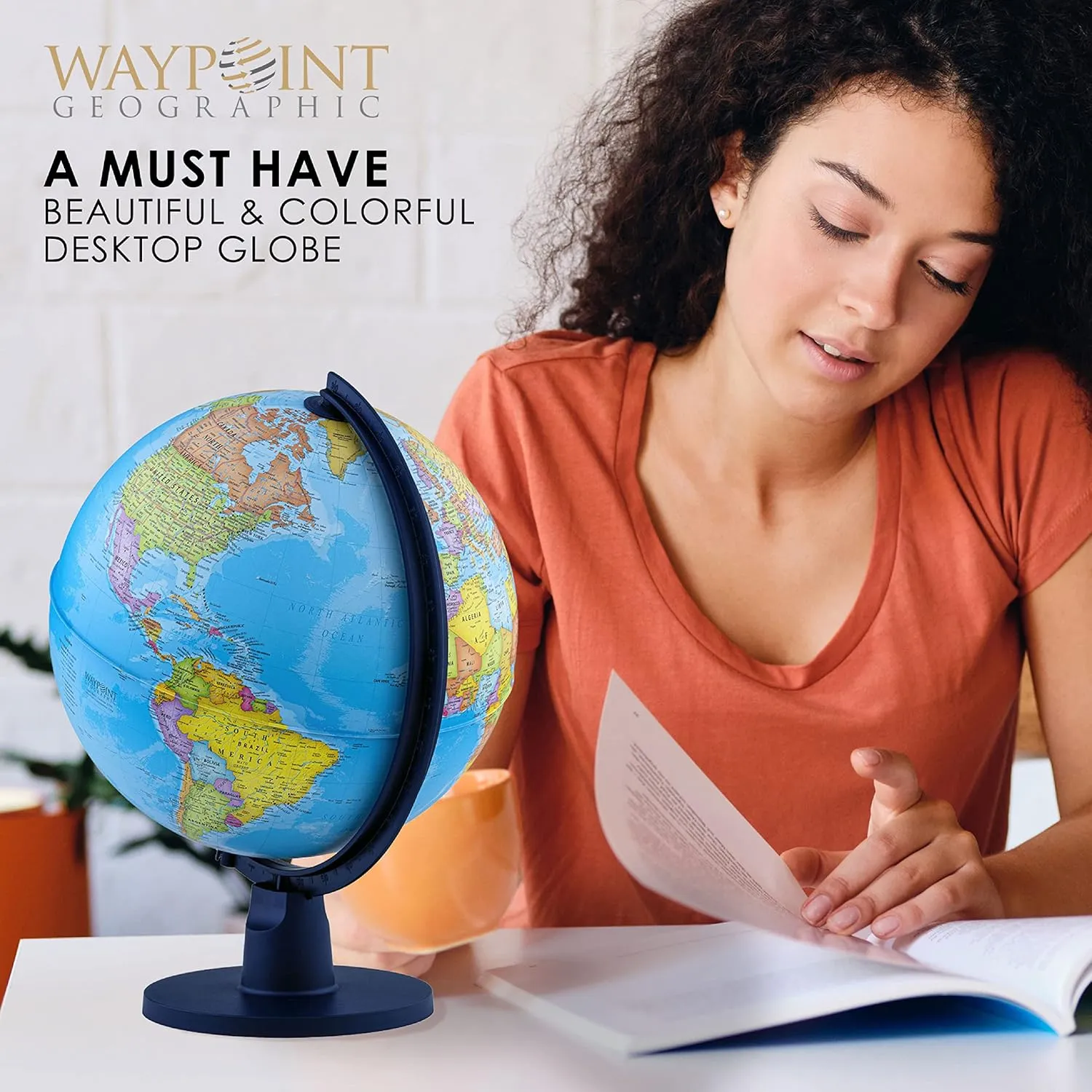 Waypoint Geographic Scout  World Globe for Kids - 12" Interactive Globe With Map, Decorative Classroom Stand, More Than 4000 Places, Bonus Map Included, Blue