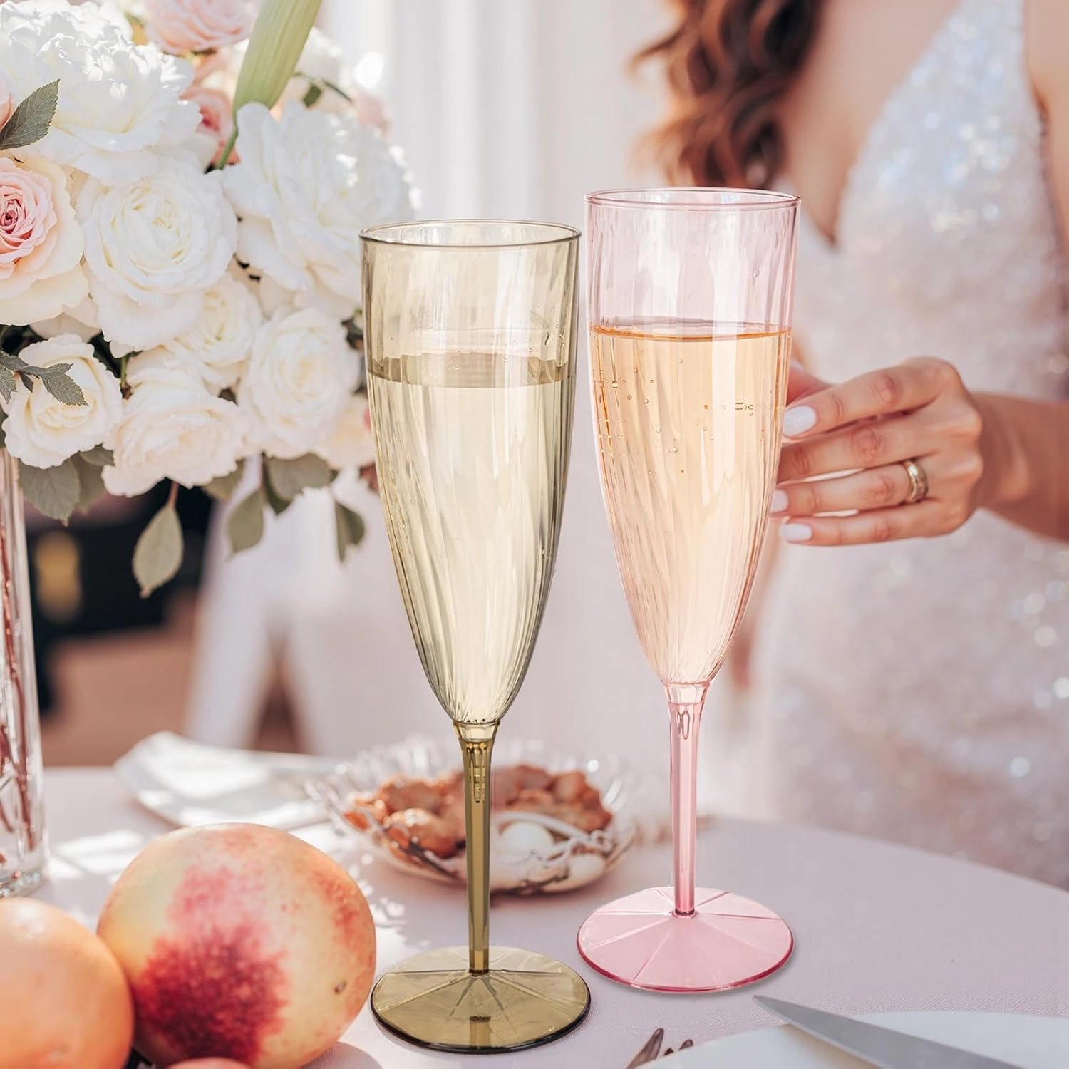 WDF 12PCS Colorful Plastic Champagne Flutes - 6 OZ Colorful Disposable Champagne Flutes - Perfect for Wedding/Parties/Birthday
