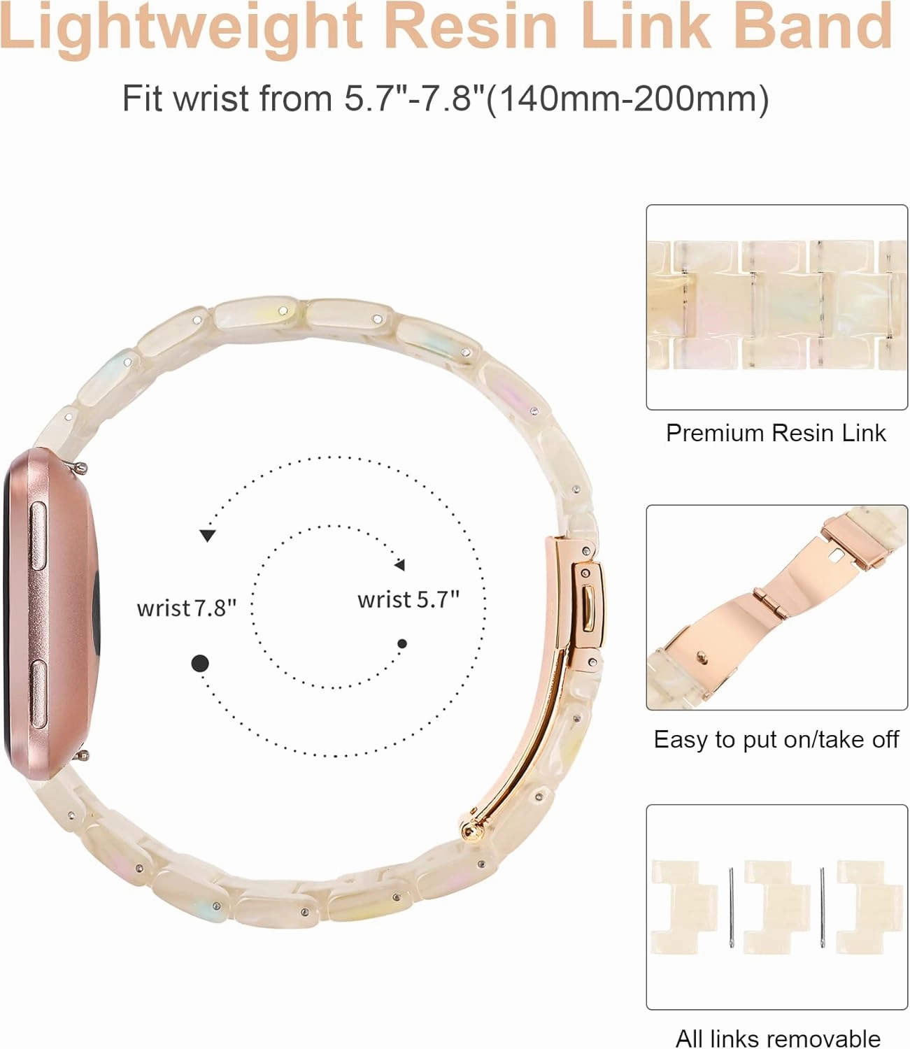 Wearlizer Resin Band Compatible with Fitbit Versa/Versa 2 /Versa Lite/Versa SE Bands for Women Men Lightweight Bracelet Replacement Wristband Strap for Versa 2 Smartwatch, Fluorescent White