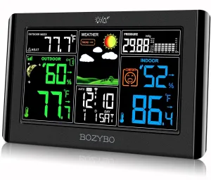 Weather Station Wireless Indoor Outdoor Thermometer: Digital Weather Thermometer with Atomic Clock Temperature Humidity Monitor with Calendar Adjustable Backlight and Calendar