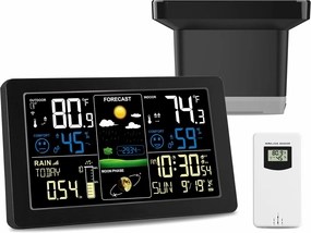 Weather Station with Rain Gauge, Wireless Digital Rain Gauge Outdoor, Home Weather Stations Wireless Indoor Outdoor with Thermometer, Barometer, Hygrometer, Atomic Clock, Weather Forecast and Alerts
