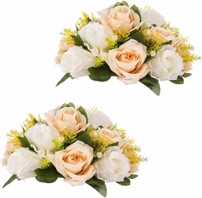 Wedding Flower Balls for Centerpieces - 2 Pcs Artificial Flower Ball Arrangement Bouquet, Fake Flowers Rose Balls for Weddings, Birthday Party, Home Decor, Peachy Champagne & White