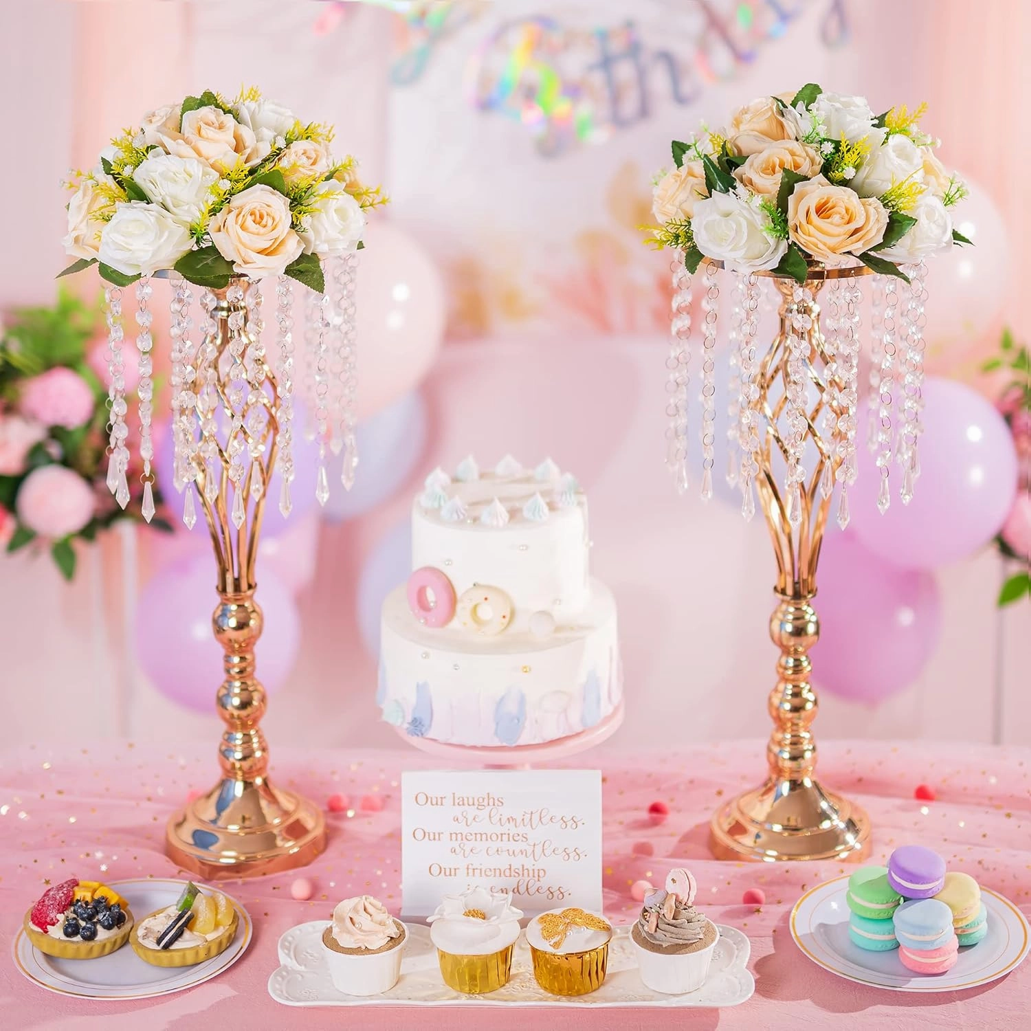 Wedding Flower Balls for Centerpieces - 2 Pcs Artificial Flower Ball Arrangement Bouquet, Fake Flowers Rose Balls for Weddings, Birthday Party, Home Decor, Peachy Champagne & White