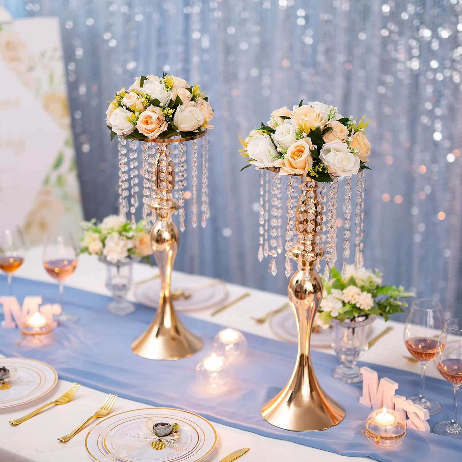 Wedding Flower Balls for Centerpieces - 2 Pcs Artificial Flower Ball Arrangement Bouquet, Fake Flowers Rose Balls for Weddings, Birthday Party, Home Decor, Peachy Champagne & White