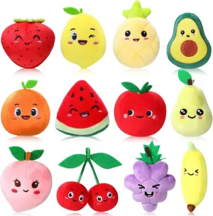 Wettarn 12 Pieces Cute Fruit Plush Toys Colorful Stuffed Fruits Soft Mini Avocado Strawberry Orange Pineapple Peach Lemon Stuffed Doll for Kids Keychain Handbag Pendant Birthday Party Favors