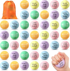Wettarn 60 Pieces Motivational Stress Balls 1.97 Inch Inspirational Encouraging Anxiety Stress Relief Foam Balls with Quotes Hand Exercise Squeeze Fidget Accessory(Pastel Colors)