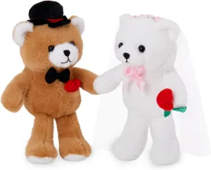 WEWILL 2 Piece 10 Inch Wedding Teddy Bears Stuffed Animals Bride & Groom Plush Dolls with Clothing Cute Wedding Proposal Gifts, Perfect for Anniversary, Wedding, Valentine Decor