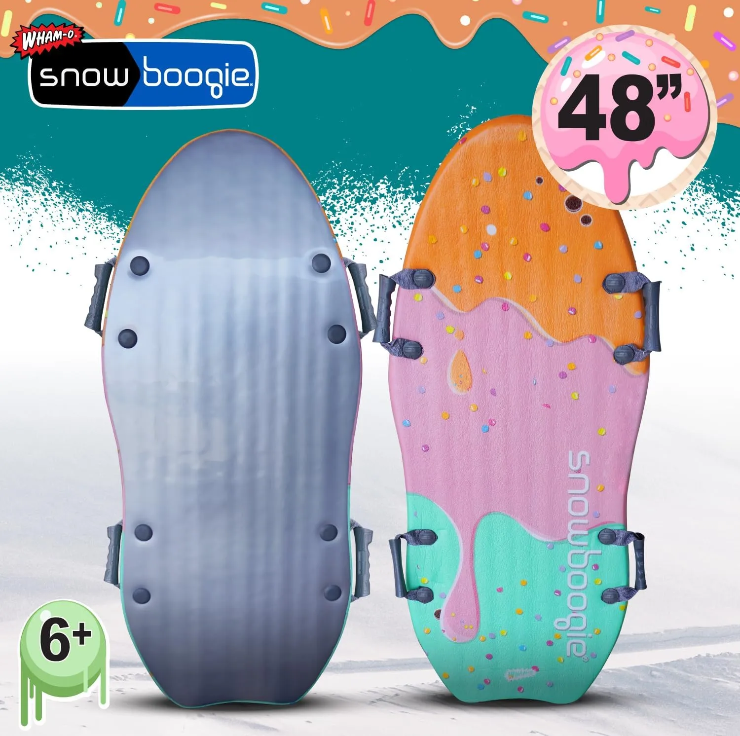 Wham-O Snowboogie Alpine Rocket 48" | Double Rider Foam Snow Sleds | PE Foam Core Sled with Soft Handles | Slick Bottom for Speed & Control | Snow Sledding for Adults & Children