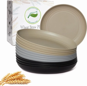 Wheat Straw Plate, Unbreakable Dinner Plates Set of 12/8, Dishwasher & Microwave Safe Plastic Plates Reusable, Lightweight Plates for kitchen (Simplicity, 9 IN)