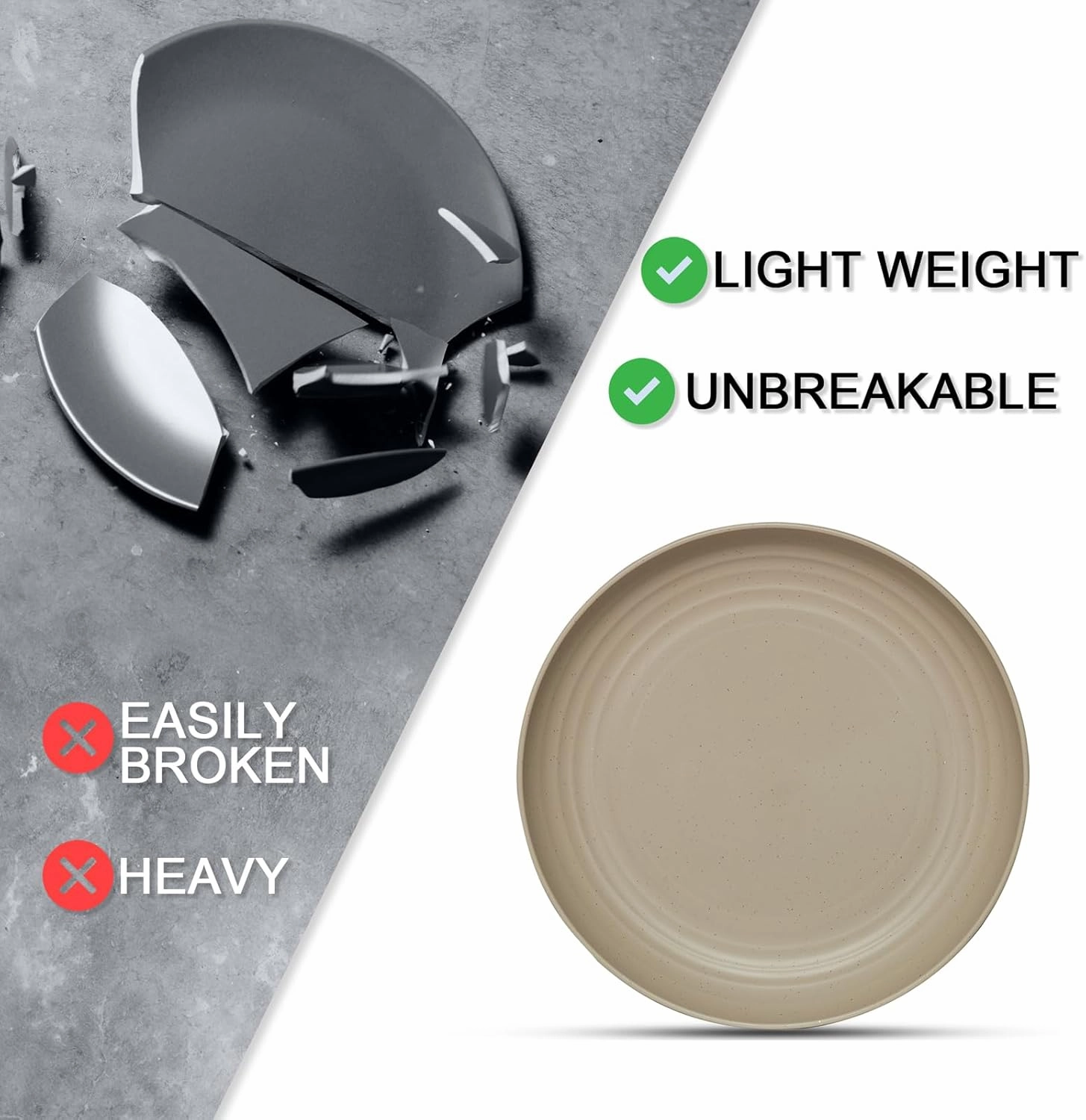 Wheat Straw Plate, Unbreakable Dinner Plates Set of 12/8, Dishwasher & Microwave Safe Plastic Plates Reusable, Lightweight Plates for kitchen (Simplicity, 9 IN)