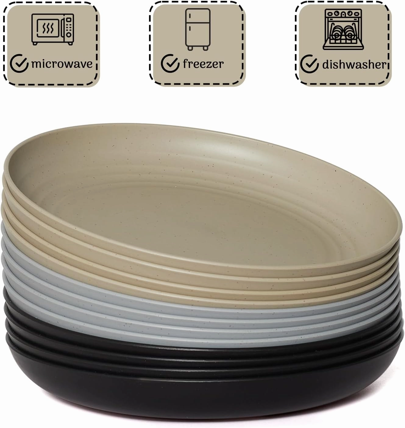 Wheat Straw Plate, Unbreakable Dinner Plates Set of 12/8, Dishwasher & Microwave Safe Plastic Plates Reusable, Lightweight Plates for kitchen (Simplicity, 9 IN)