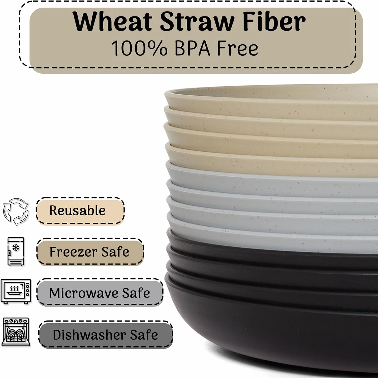 Wheat Straw Plate, Unbreakable Dinner Plates Set of 12/8, Dishwasher & Microwave Safe Plastic Plates Reusable, Lightweight Plates for kitchen (Simplicity, 9 IN)