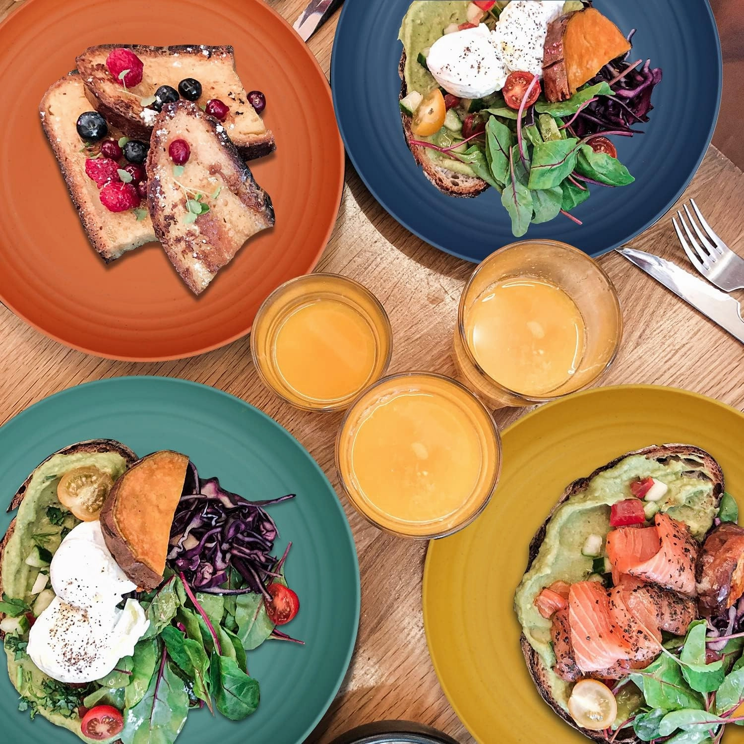 Wheat Straw Plates - 9 Inch Unbreakable Dinner Plates Set of 8 - Dishwasher & Microwave Safe Plastic Plates Reusable - Lightweight Plates for kitchen,camping (Colorful Series)