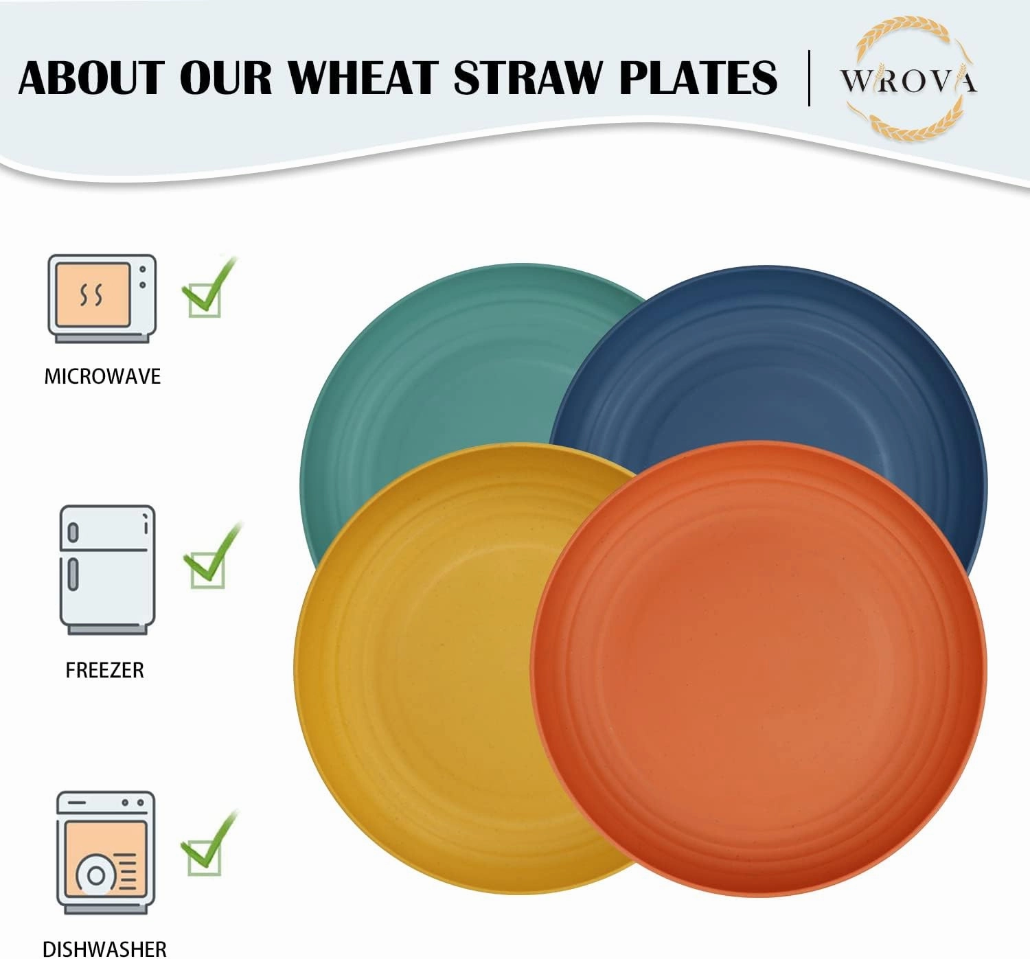 Wheat Straw Plates - 9 Inch Unbreakable Dinner Plates Set of 8 - Dishwasher & Microwave Safe Plastic Plates Reusable - Lightweight Plates for kitchen,camping (Colorful Series)