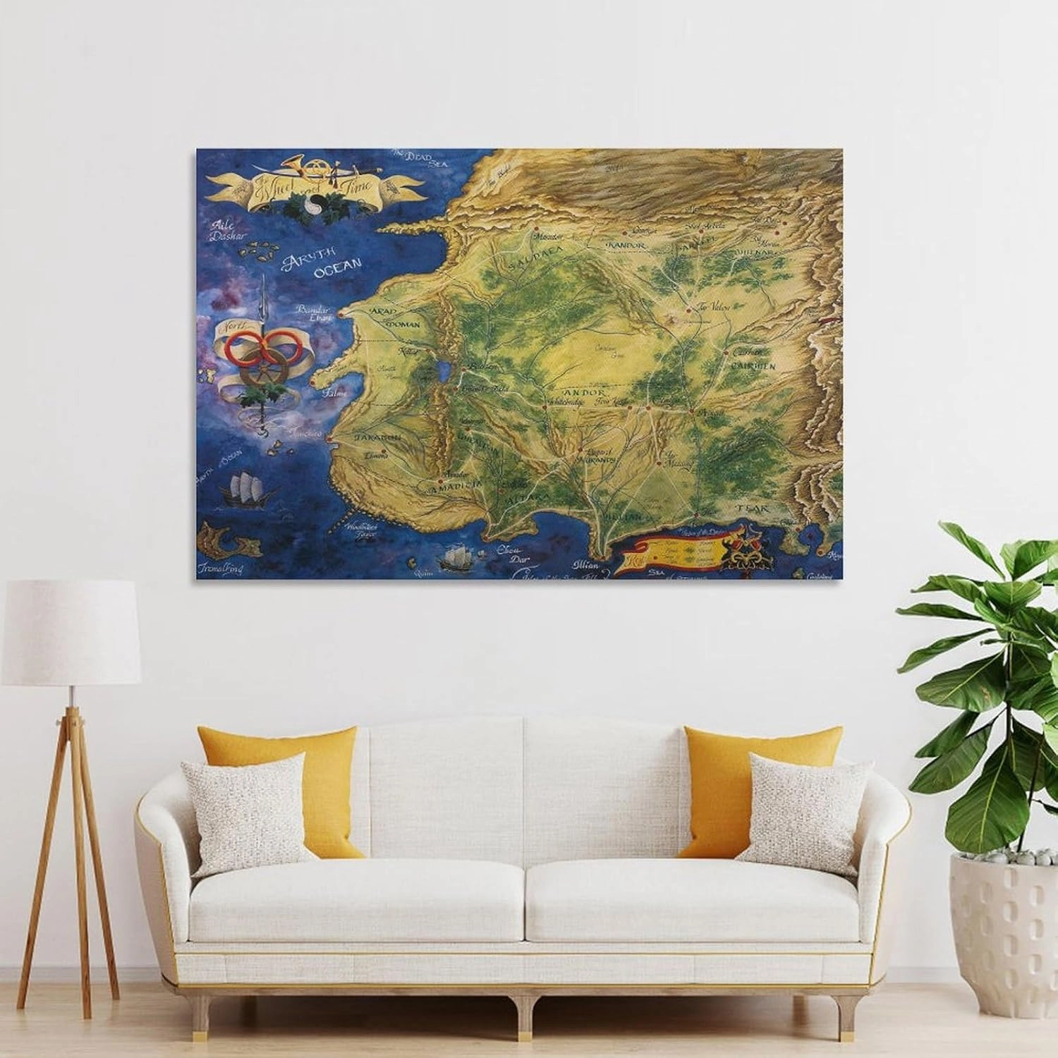 Wheel of Time Fantasy World Map Immersive Exploration of The Mysterious Kingdom Animals Motivational Words Canvas Wall A