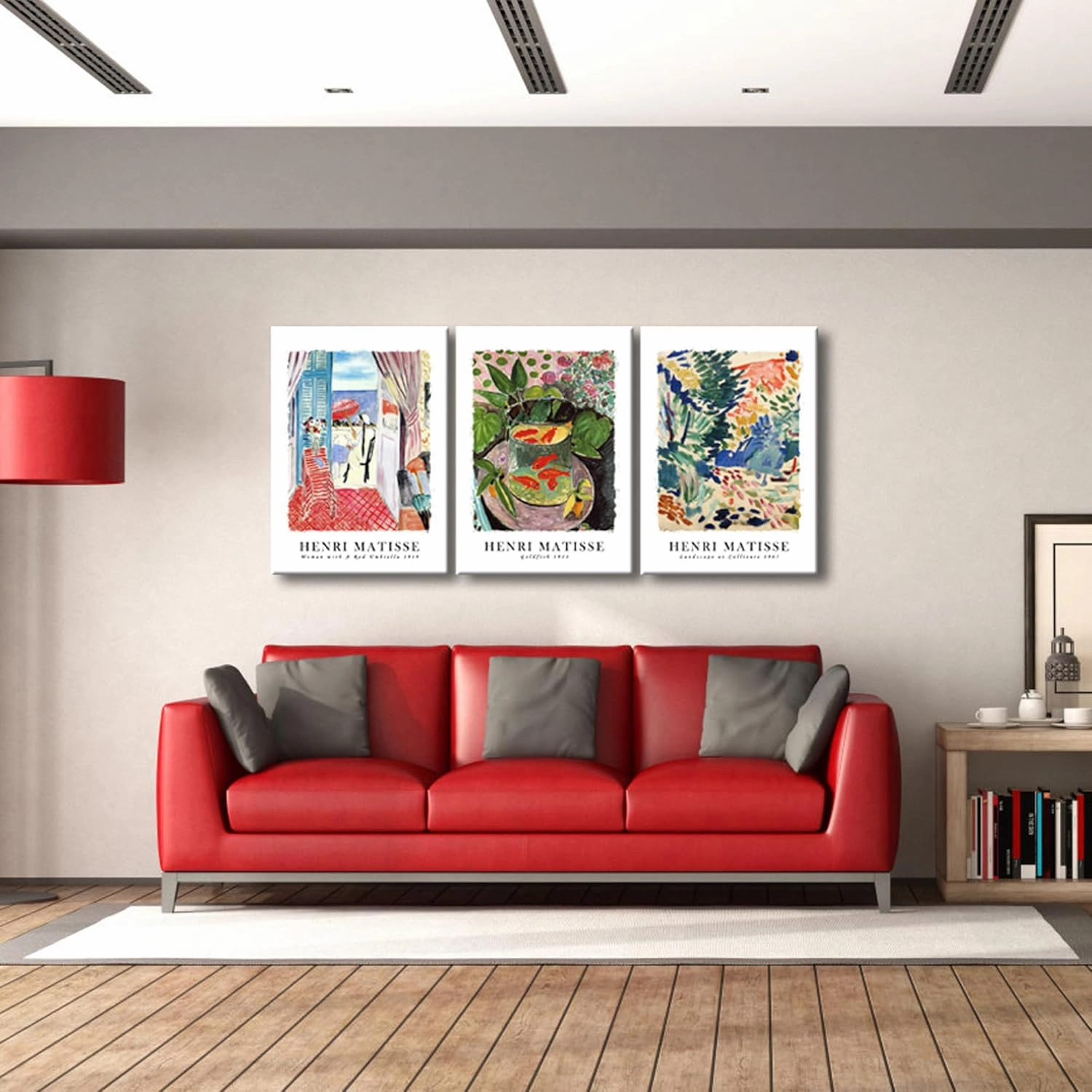 Wieco Art Large Canvas Wall Art 3 Piece Henri Matisse Aesthetic Posters Woman with A Red Umbrella Goldfish Landscape at Collioure Matisse Prints Posters for Wall and Home Decorations
