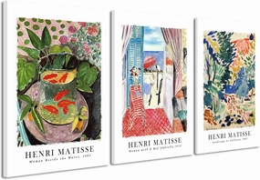 Wieco Art Large Canvas Wall Art 3 Piece Henri Matisse Aesthetic Posters Woman with A Red Umbrella Goldfish Landscape at Collioure Matisse Prints Posters for Wall and Home Decorations