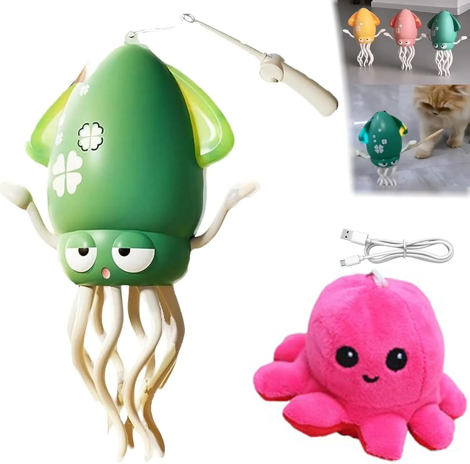 Wiggly Wonder Octopus, Smart Tentacle Explorer, Magical Electric Dancing Octopus Toy, Dancing Squid Toy, Playful Crawling Toys, Crazy 8 Leg Auto Dance, Rechargeable with Flashing Lights (Green)