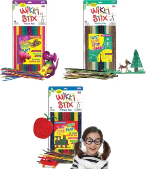 Wikki Stix Arts and Crafts for Kids Triple Play Pack, Non-Toxic, Waxed Yarn, Fidget Toy, Reusable Molding and Sculpting Playset, American Made, 3 Color Sets, 144 Count