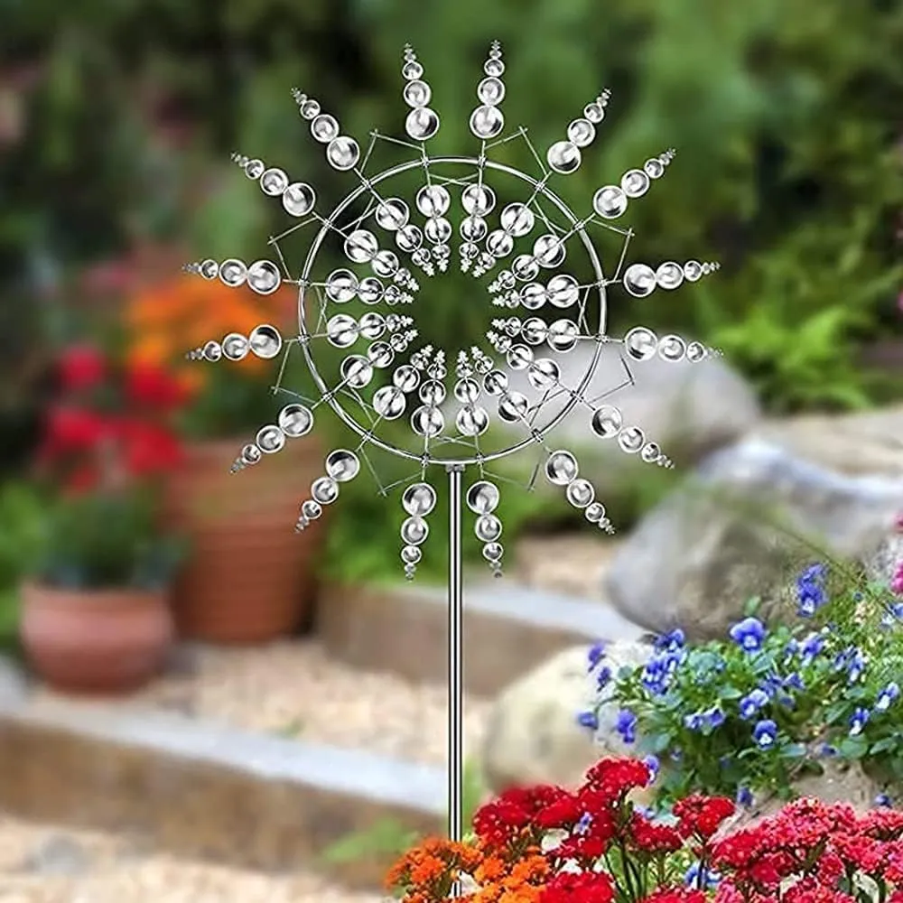 Wind Spinners for Yard and Garden，Windmills for The Yard Garden,Pinwheels for Yard and Garden,Garden Decor for Outside,Metal Yard Art (2 PCS -Silver)