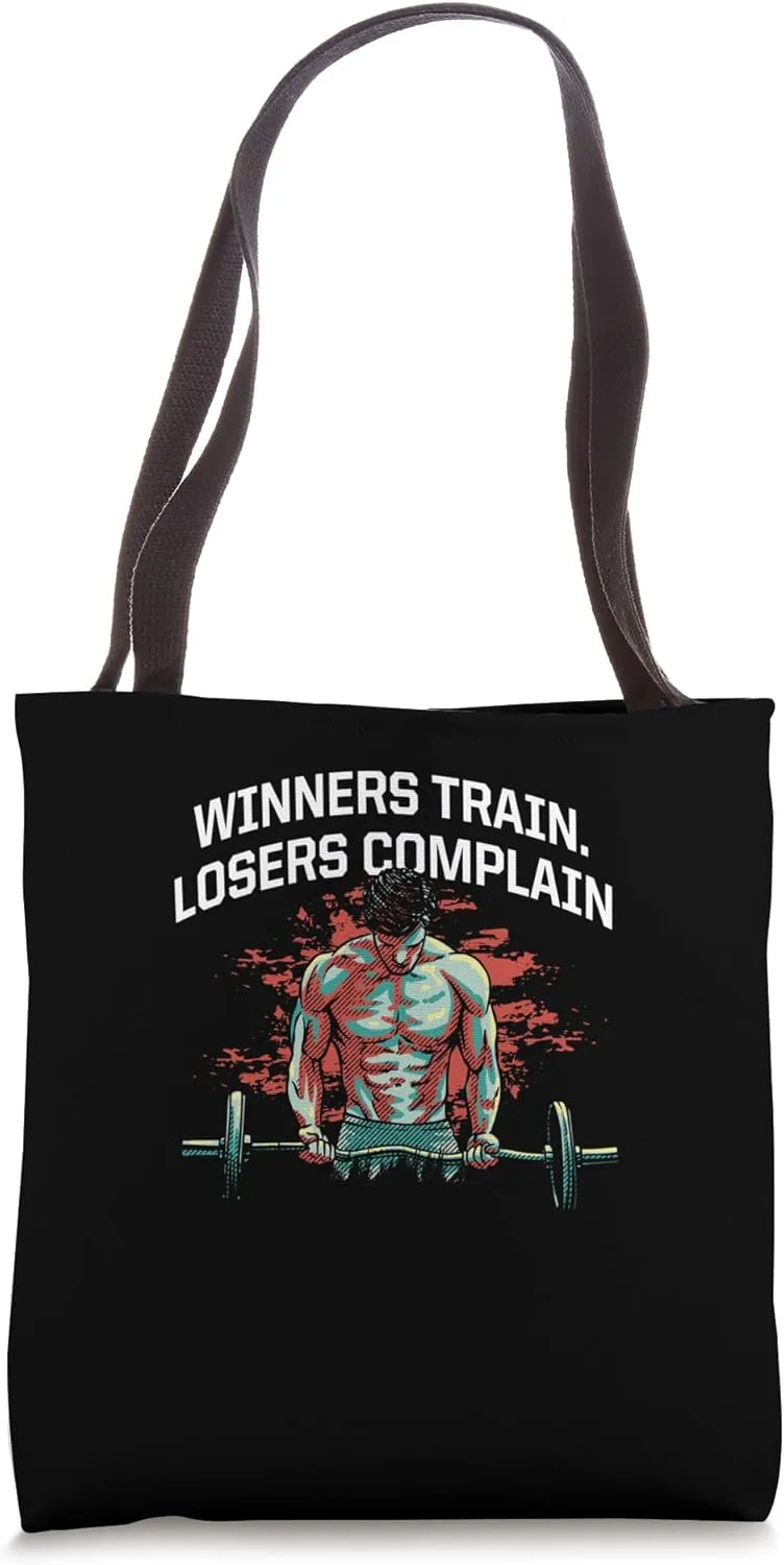 Winners Train Losers Complain Workout Motivational Quote Gym Tote Bag
