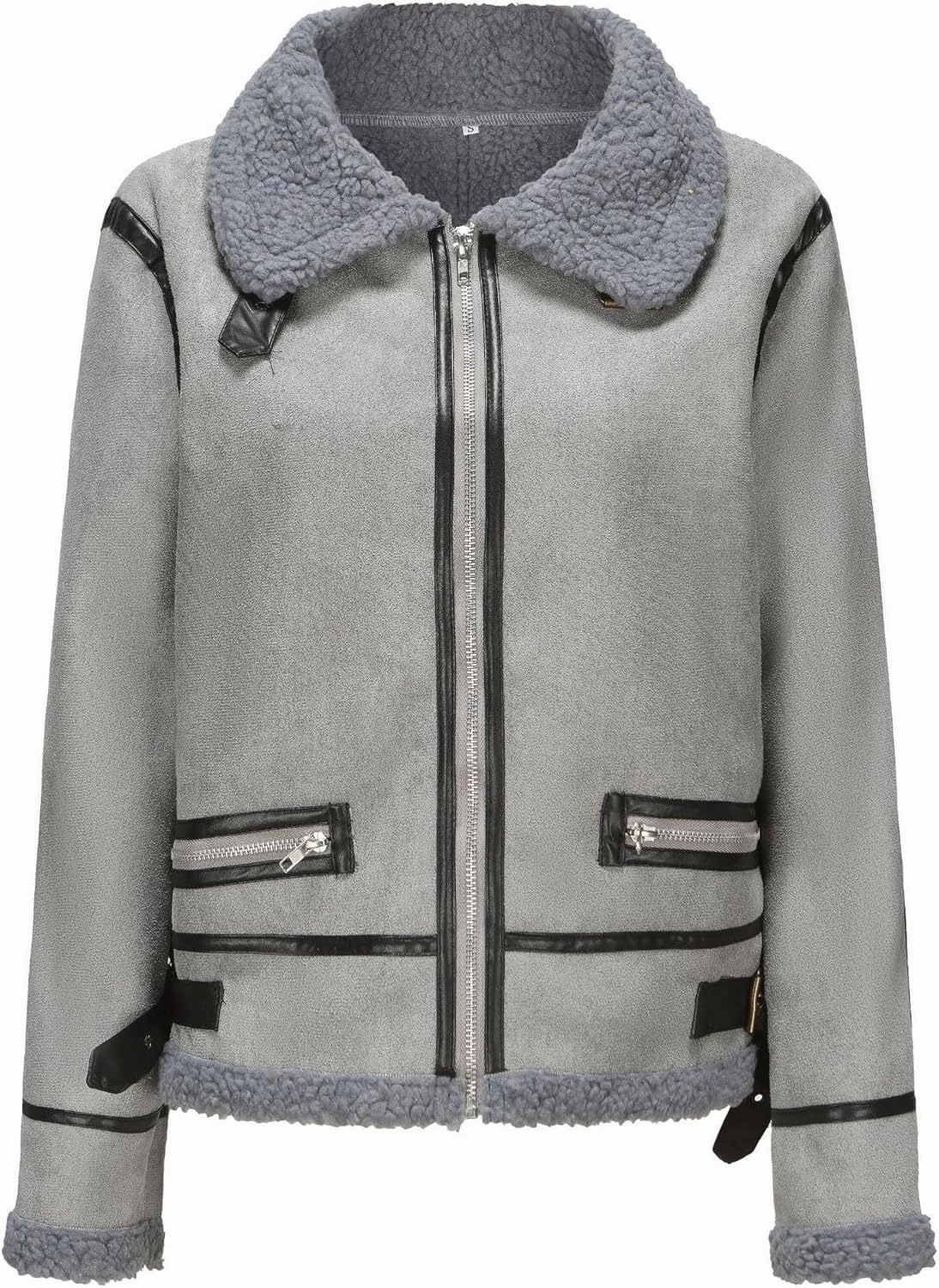 Winter Women Faux Leather Jacket, Winter Shearling Aviator Leather Coat Outerwear with Faux Fur Collar