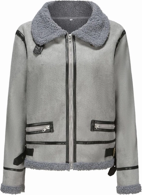 Winter Women Faux Leather Jacket, Winter Shearling Aviator Leather Coat Outerwear with Faux Fur Collar