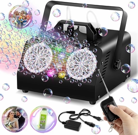 Wireless Remote Control Bubble Machine, Bubble Machine for Kids, With 6 colors LED lights, Bubble Blower with 2 Fans 200000  Big Bubbles Per Min, Bubble Toys for Outdoor for Parties Birthday Weddings.