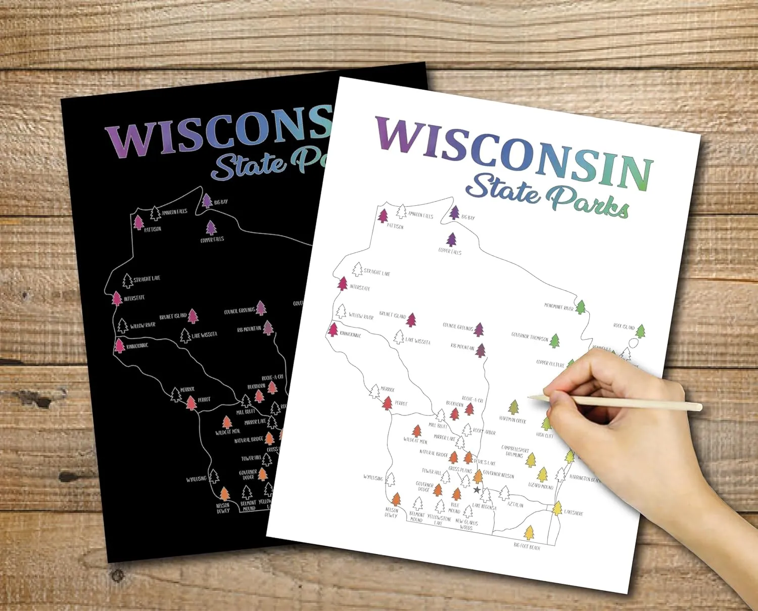 Wisconsin State Parks Scratch Off Map, 11x14 Wisconsin Poster, Bucket List, State Park Tracker, Scratch Art Color Reveal (Black)