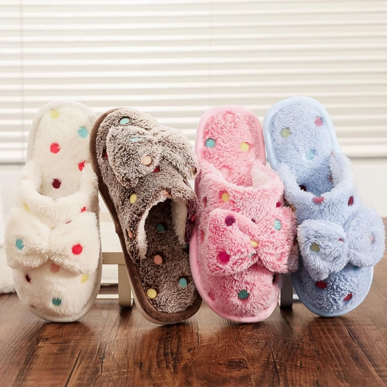Women's Fleece Bow House Slippers Indoor, Soft Comfy Cozy Plush Slip On Slippers with Bows, Bow Tie Winter Warm Fuzzy Bedroom Shoes