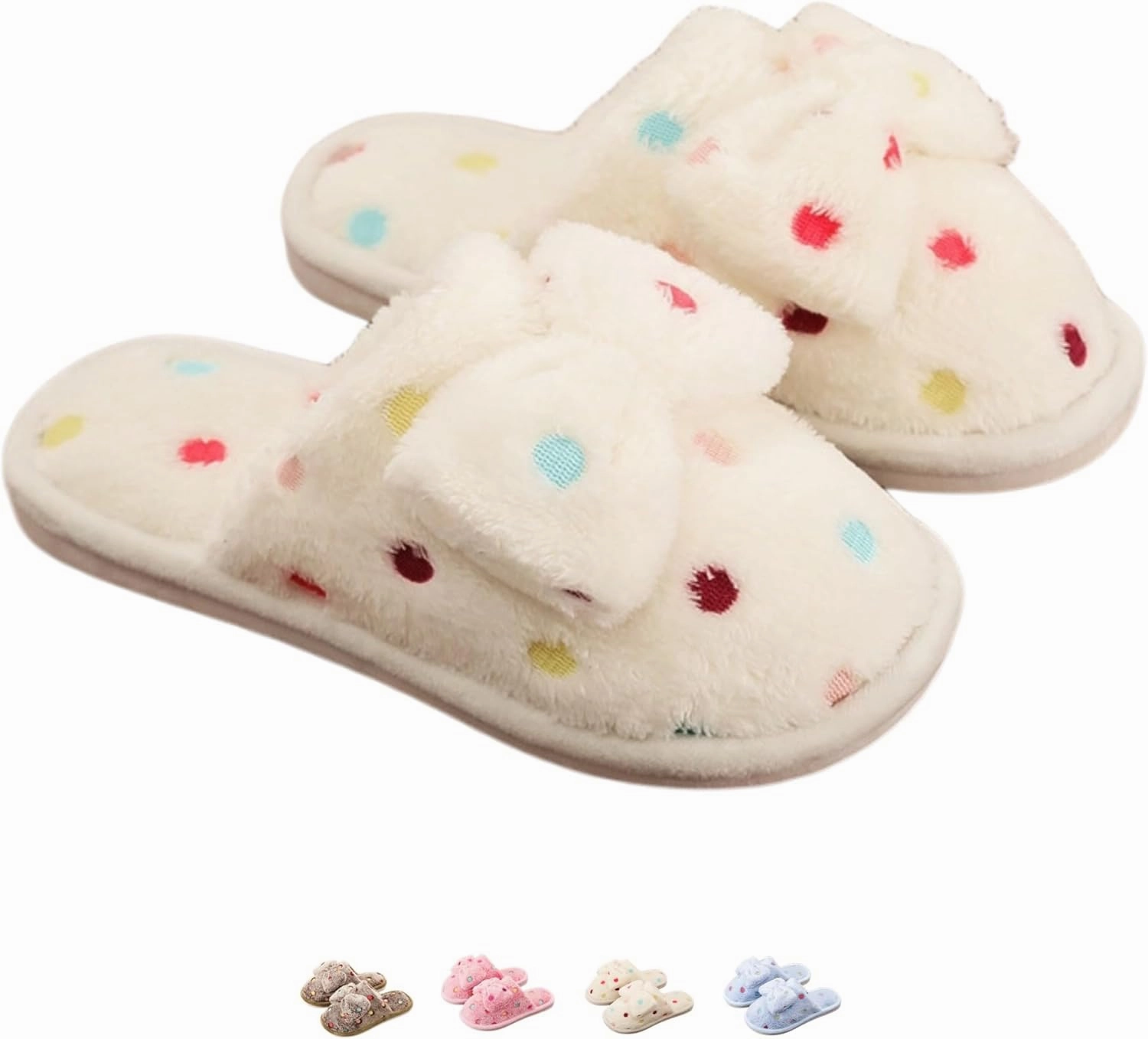 Women's Fleece Bow House Slippers Indoor, Soft Comfy Cozy Plush Slip On Slippers with Bows, Bow Tie Winter Warm Fuzzy Bedroom Shoes