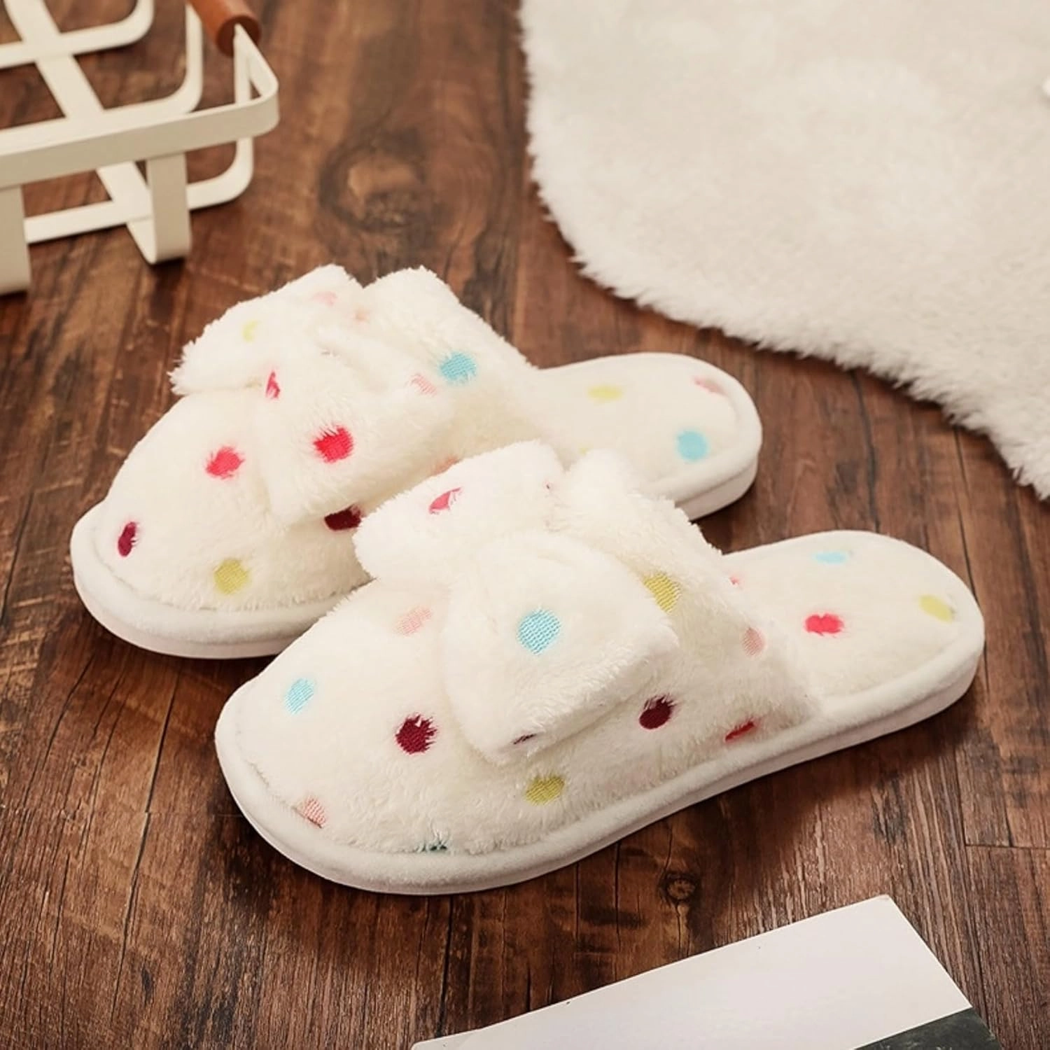 Women's Fleece Bow House Slippers Indoor, Soft Comfy Cozy Plush Slip On Slippers with Bows, Bow Tie Winter Warm Fuzzy Bedroom Shoes