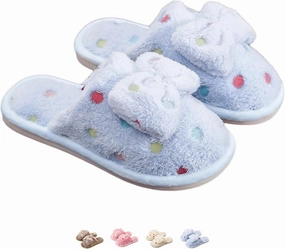 Women's Fleece Bow House Slippers Indoor, Soft Comfy Cozy Plush Slip On Slippers with Bows, Bow Tie Winter Warm Fuzzy Bedroom Shoes