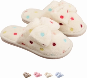 Women's Fleece Bow House Slippers Indoor, Soft Comfy Cozy Plush Slip On Slippers with Bows, Bow Tie Winter Warm Fuzzy Bedroom Shoes