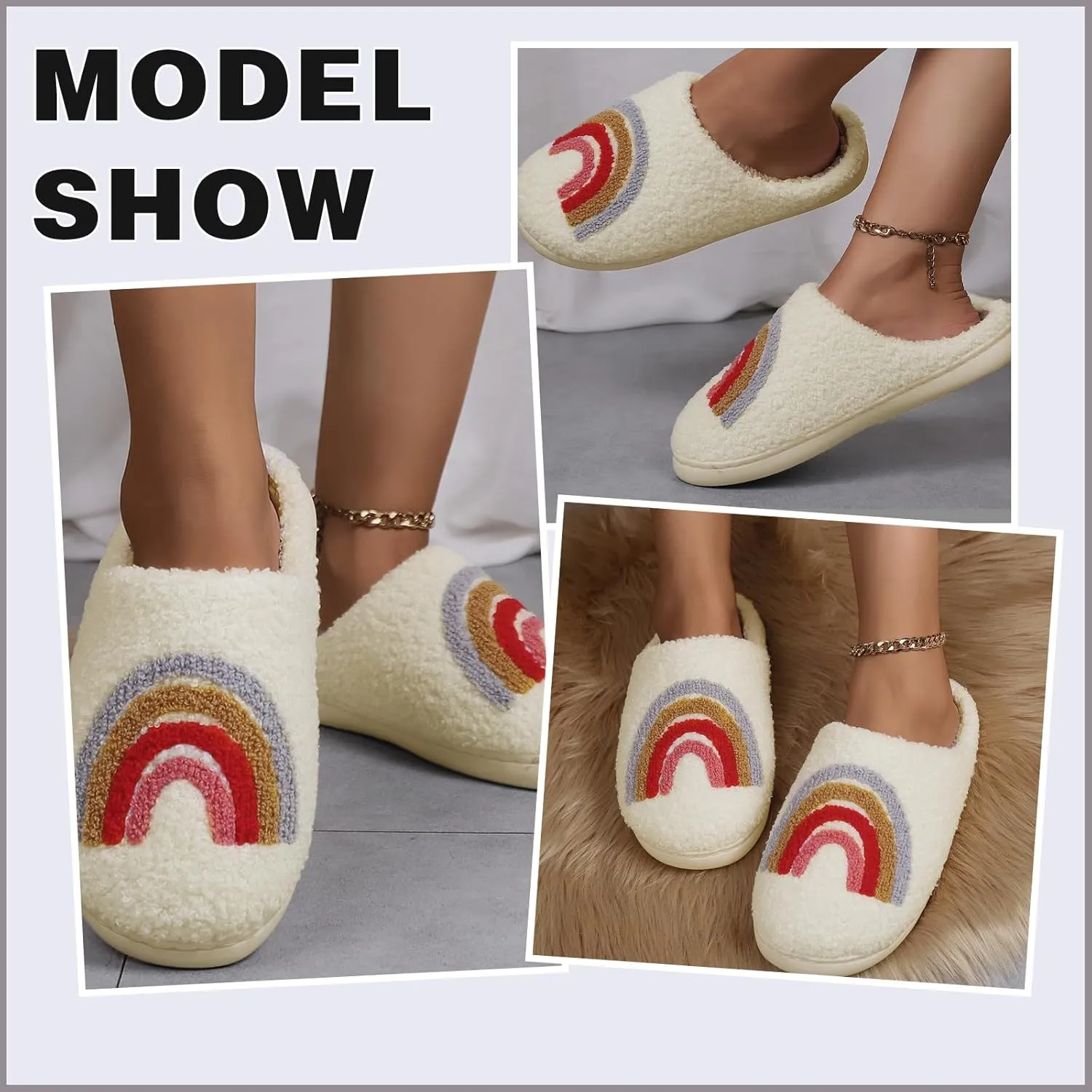 Women's Men's Cute Frog Slippers Fuzzy Memory Foam Kawaii Cartoon Animal Slippers Winter Warm Fluffy Shoes Rainbow slippers