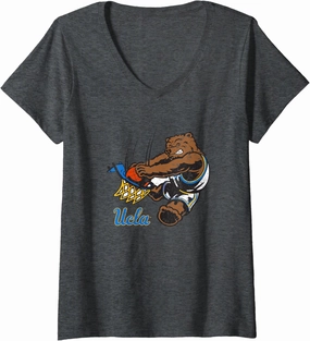 Womens UCLA Bruins Basketball Mascot Dunk Retro Officially Licensed V-Neck T-Shirt