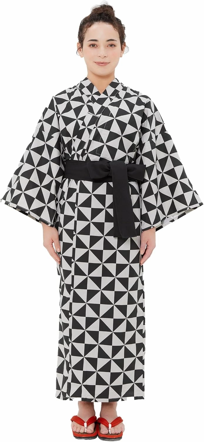 Womens Uroko Yukata, Lightweight Summer Robe, 100% Cotton, Made in Japan