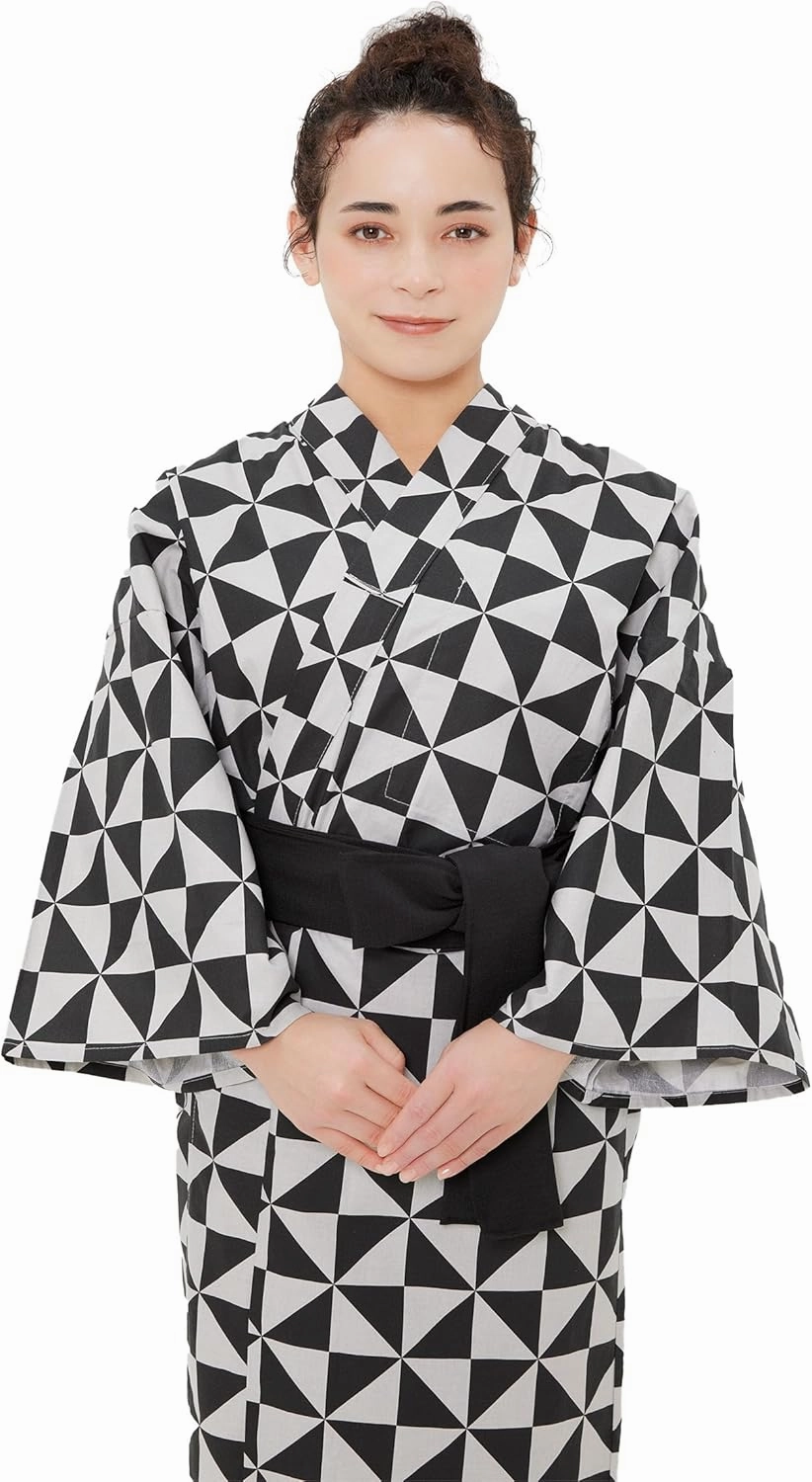 Womens Uroko Yukata, Lightweight Summer Robe, 100% Cotton, Made in Japan