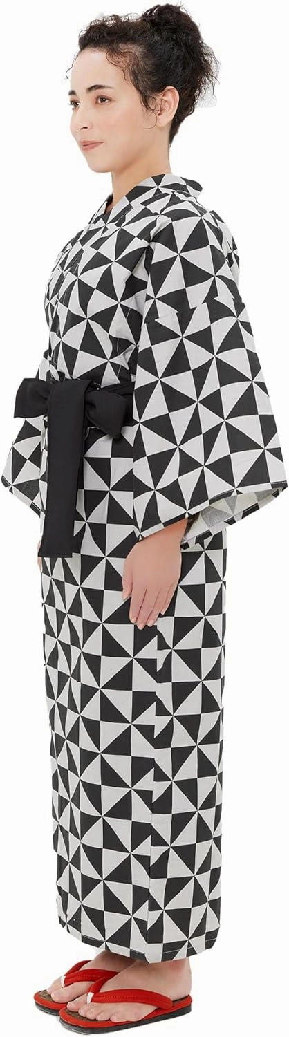 Womens Uroko Yukata, Lightweight Summer Robe, 100% Cotton, Made in Japan