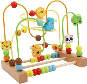 Wooden Bead Maze, Developmental Toy, Spatial Reasoning, Fruits Shapes, Grasping Ability, Beads, Roller Toy, Animal, 22.5x15x20.5cm
