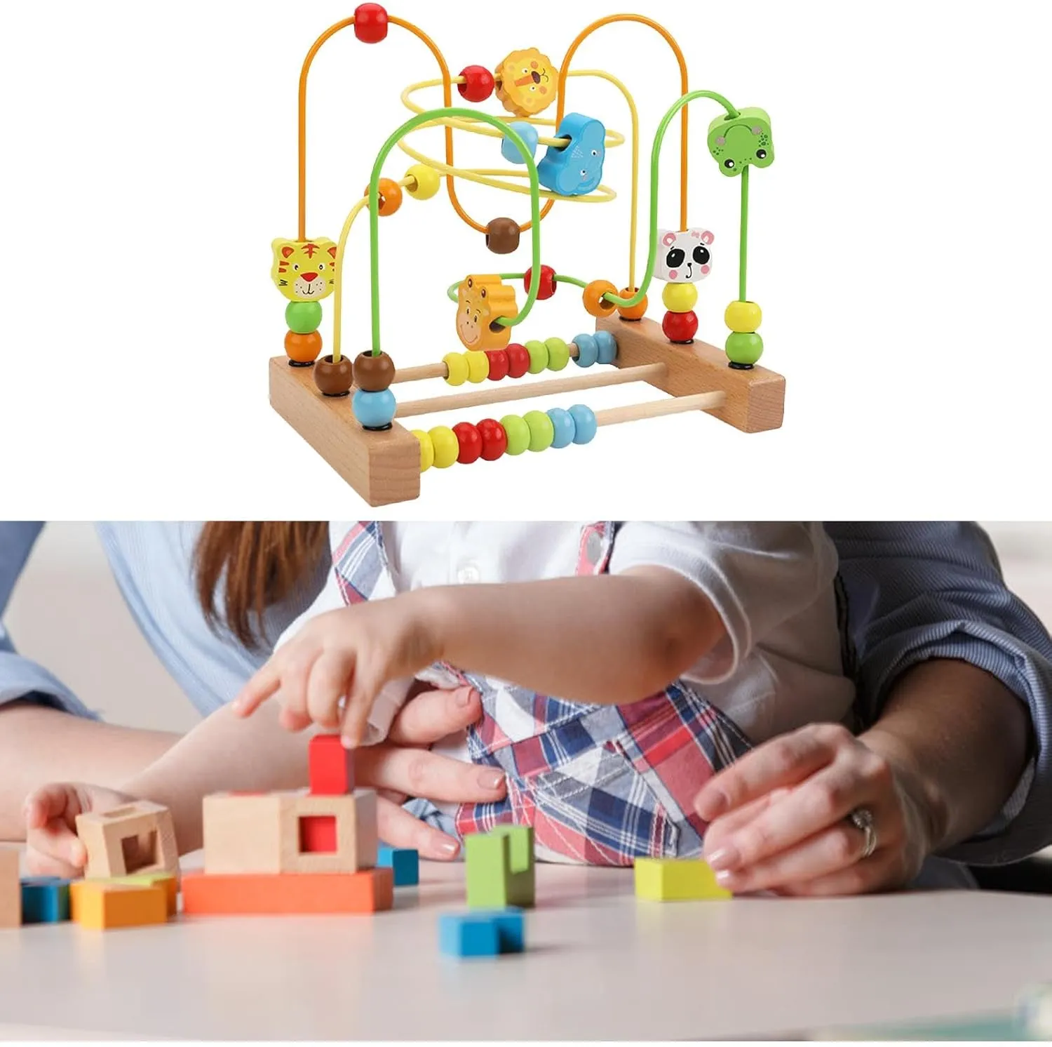 Wooden Bead Maze, Developmental Toy, Spatial Reasoning, Fruits Shapes, Grasping Ability, Beads, Roller Toy, Animal, 22.5x15x20.5cm
