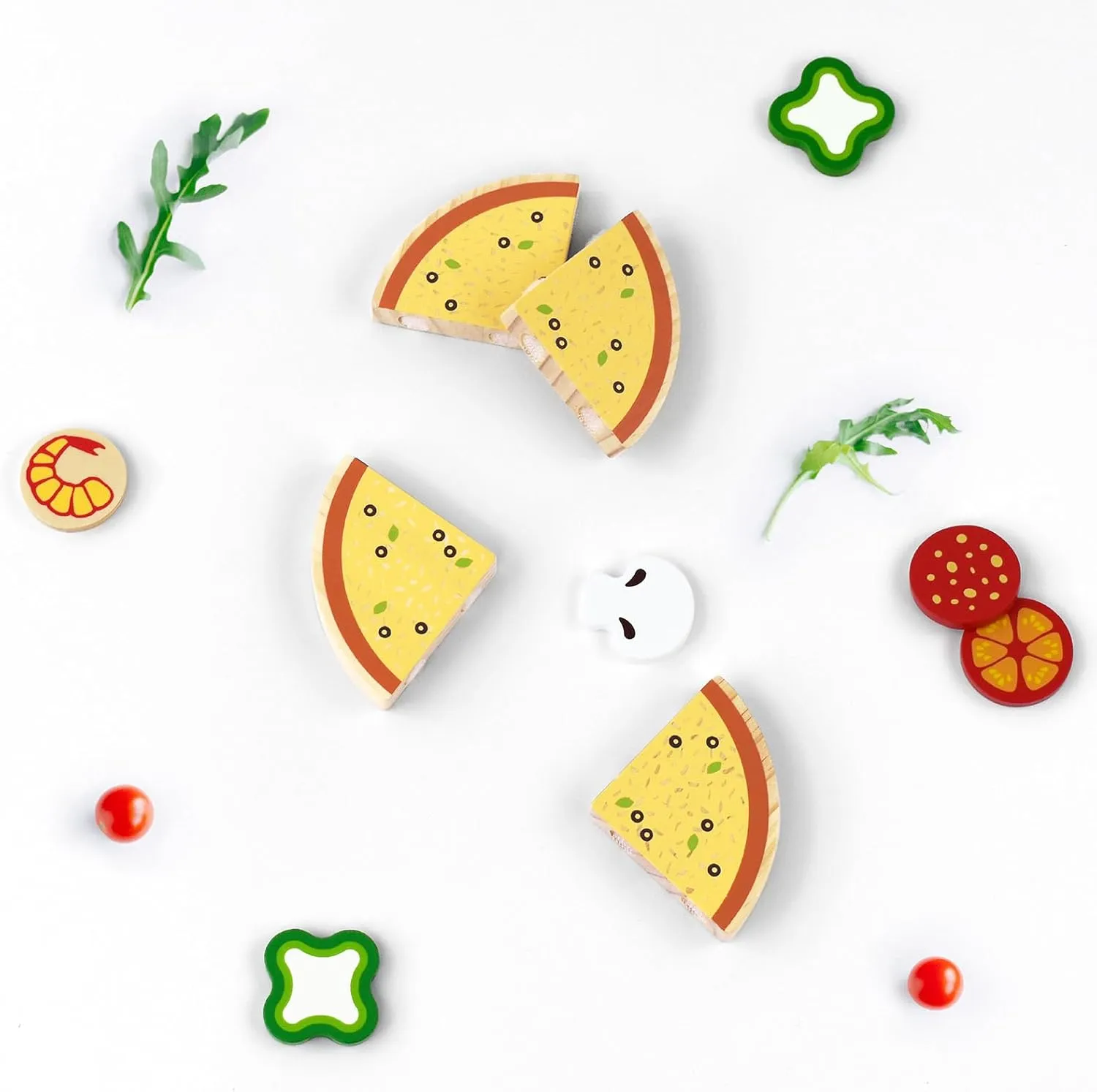 Wooden Pizza Play Set – 24 PCS Slice‑&‑Serve Pretend Play Pizza Toy, Hook‑and‑Loop Cutting, Montessori Kitchen Role Play, Wooden Play Food Gift for Toddlers Ages 3‑6