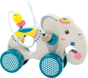 Wooden Toys Push-Along Elephant with an Activity Loop & Beads Designed For Children 12  Months