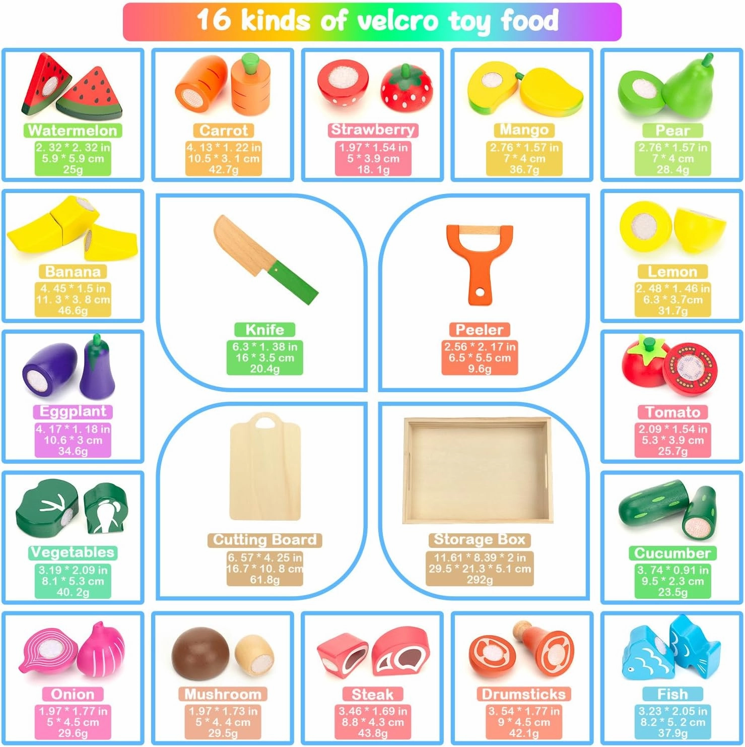 Wooden Play Food Sets for Kids Kitchen Fake Food Cutting Fruits Vegetables and Meat Pretend Play Toddler Toys Food Montessori Toys for 3 4 5 6 7 Years Old Gifts for Boys and Girls