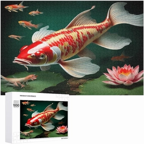 Wooden Puzzle - Lotus Koi Fish Wooden Puzzles for Adults 1000 Pieces，Challenge Puzzles，Educational Games，Family Puzzles，Unique Gifts for Wall Art ，Funny Puzzles